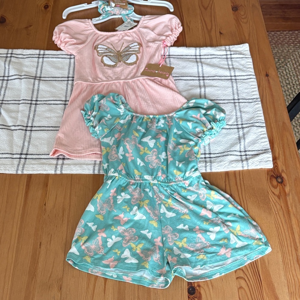 New Rompers Pink and Teal Butterfly